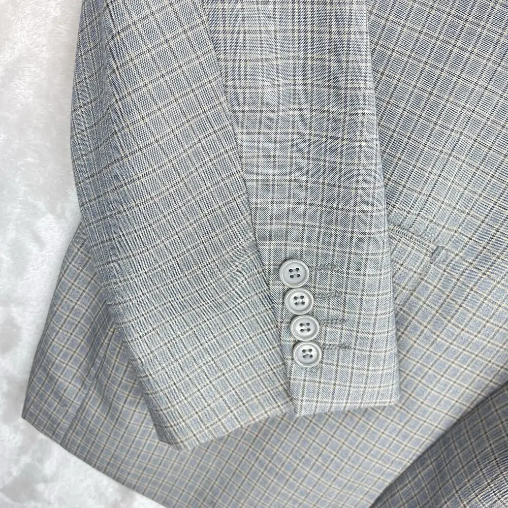 Bertolini Sport Coat Men's 48R Silk Wool Gray Plaid Super 140s Blazer Academia